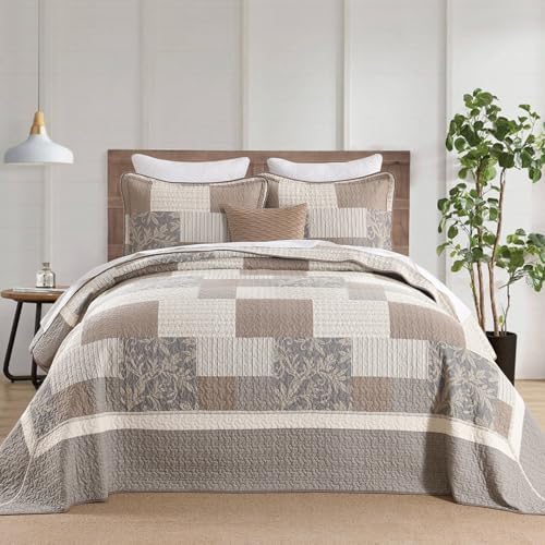 FineStichery Farmhouse Oversized King Bedspread 128x120 100 Cotton Plaid Reversible Set
