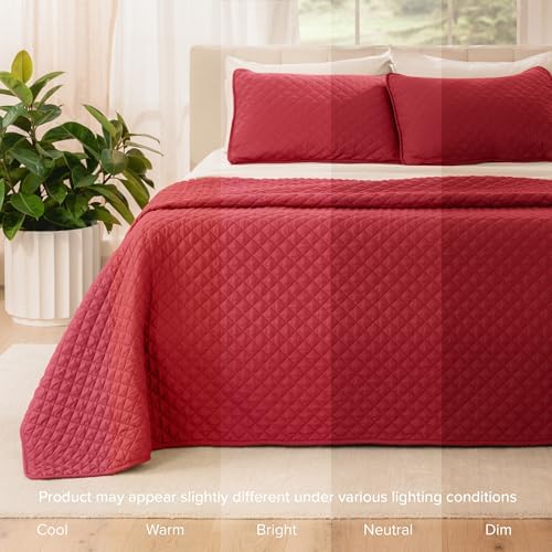 Bare Home Coverlet Set - Red Quilted Bedspread Shams FullQueen