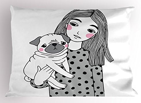 Ambesonne Pug Pillow Sham - Girl with Sad Pug Decorative Pillowcase