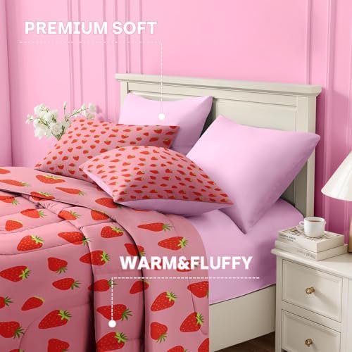 Nesker 5 Pcs Comforter Set Twin Size Sweet Pink