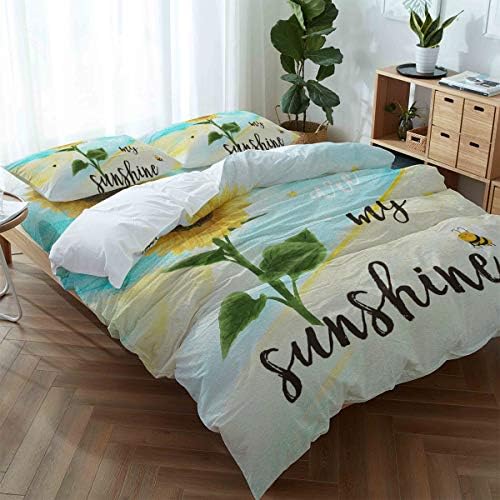 LooPoP 4PCS California King Bedding Set Sunflower with Bees Duvet Cover Set