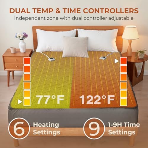 HelaSnug Electric Heated Mattress Pad 78x80IN Dual Controllers