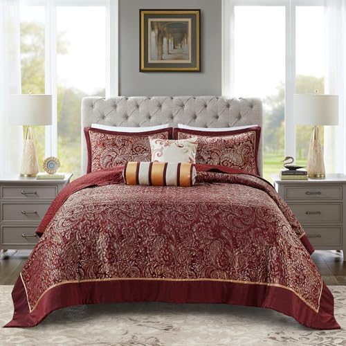 Madison Park Aubrey Reversible Bedspread Set Burgundy 5 Piece King 1