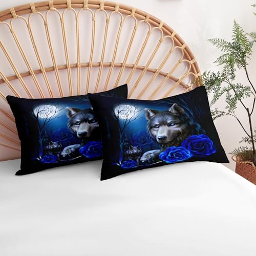 Wolf King Bedding Set Blue Flower Microfiber