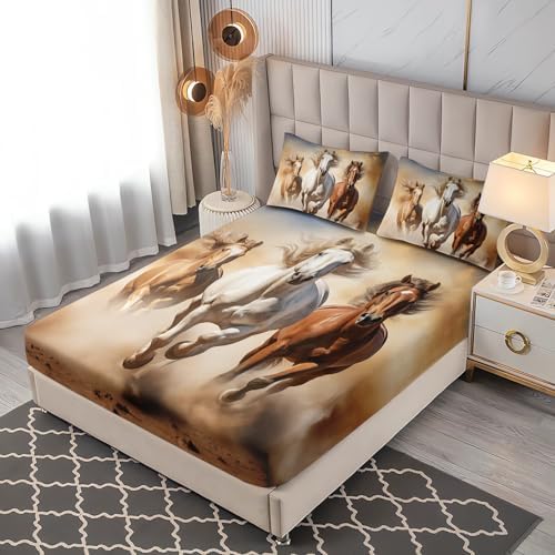 UEVBF Desert Theme Horse Bed Set Queen Size