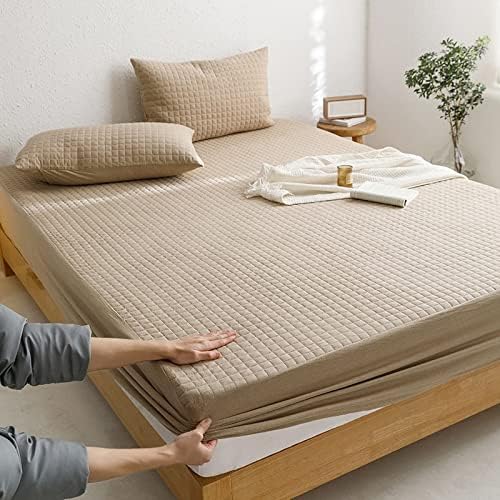 FCLDESHOP Thick Quilted Fitted Sheet Khaki 120x200cm30cm