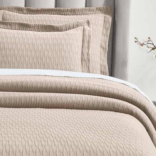 Superior 3-Piece Cotton Bedspread Set Queen Beige