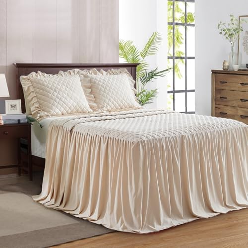 UOZZI BEDDING Ruffle Skirt Bedspread Set Queen Size