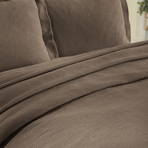 Superior Paisley 3 Piece Cotton Bedspread Set Full Taupe 1