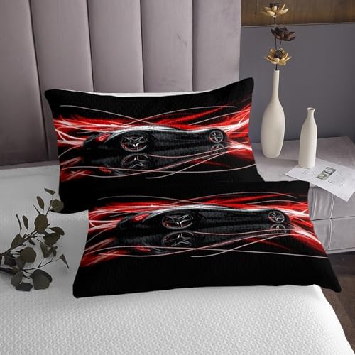 Jejeloiu Racing Car Bedspread Twin Size Red Coverlet Set
