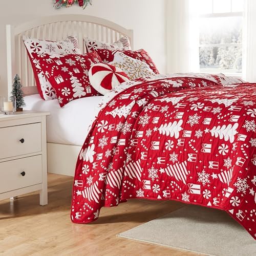 Greenland Home Novelty Peppermint Party Coverlet Set 3-Piece
