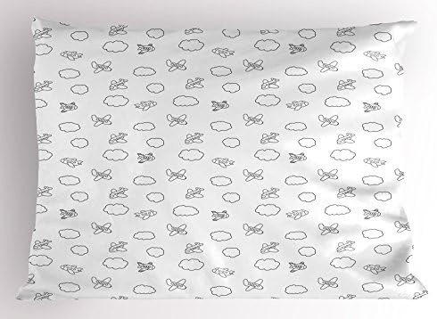 Ambesonne Airplane Pillow Sham - 26x20 Black White Doodle Style