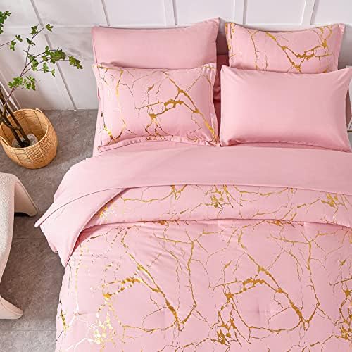 Yogeneg Gold Metallic Marble King Comforter Set