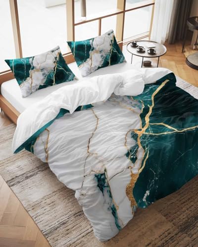 ZOE GARDEN Marble Turquoise Queen Duvet Cover Set 1