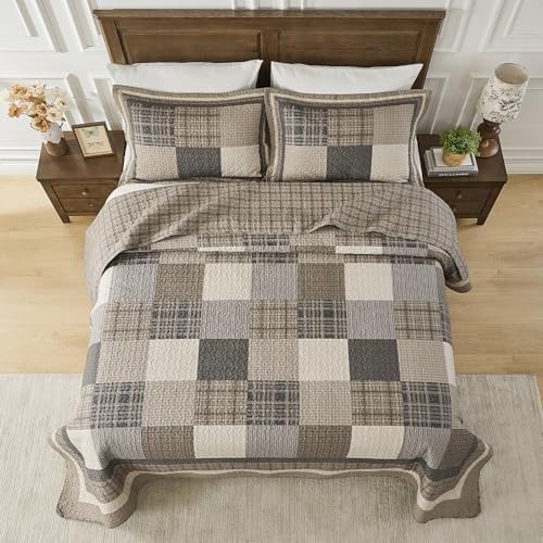 Oversized King Bedspread 120x120 Plaid Quilt Set