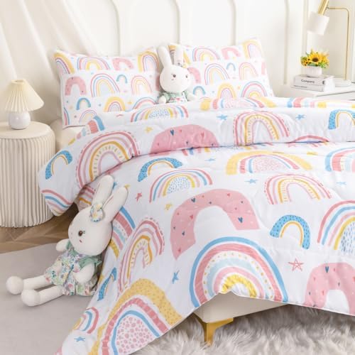 BEDMUST Girls Rainbow Comforter Set 3PCS 1
