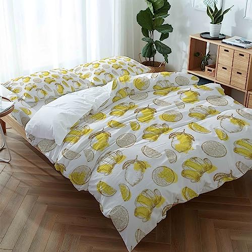 LooPoP 4PCS California King Bedding Set Lemon Sketch Comforter Sheet