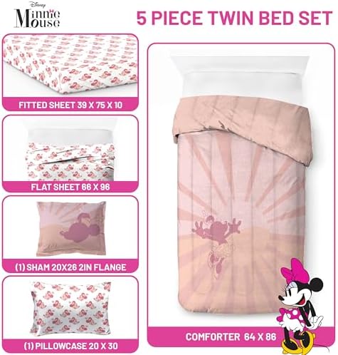 Jay Franco Disney Minnie Mouse Twin Comforter Set - 5 Piece Pink Bedding