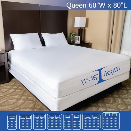 Four Seasons Essentials Queen Mattress Encasement - Waterproof Dust Mite Bedbug Pet Hair Protection