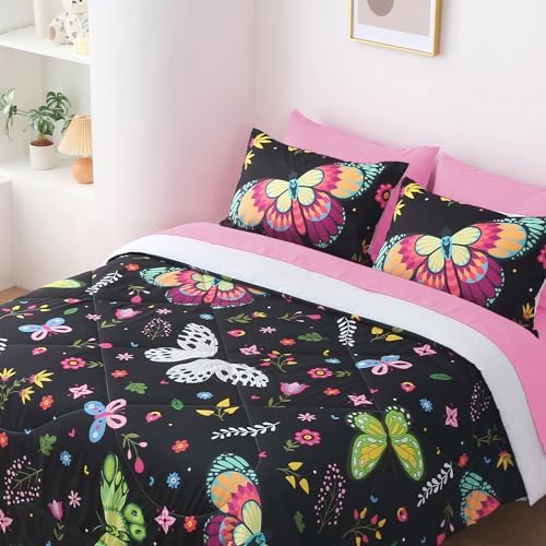 Kids Butterfly Comforter Set 7 Piece Bed in a Bag