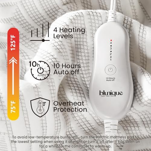Blunique Electric Heated Mattress Pad Queen Size