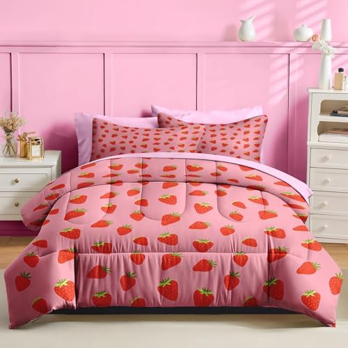 Nesker 5 Pcs Comforter Set Twin Size Sweet Pink