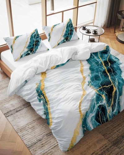 ZOE GARDEN Marble Turquoise Queen Duvet Cover Set