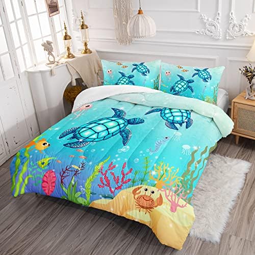 Turtle Comforter Set for Kids Room with 2 Pillowcases