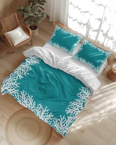 ZOE GARDEN Auqa Coastal Coral Duvet Cover Set