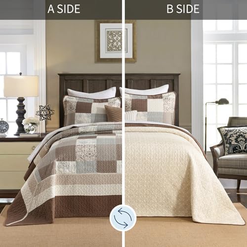 100 Cotton Queen Bedspread Set 120x102 Reversible Plaid Paisley