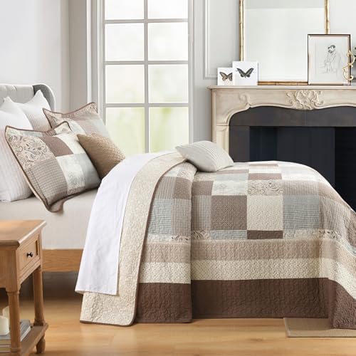 100 Cotton Queen Bedspread Set 120x102 Reversible Plaid Paisley