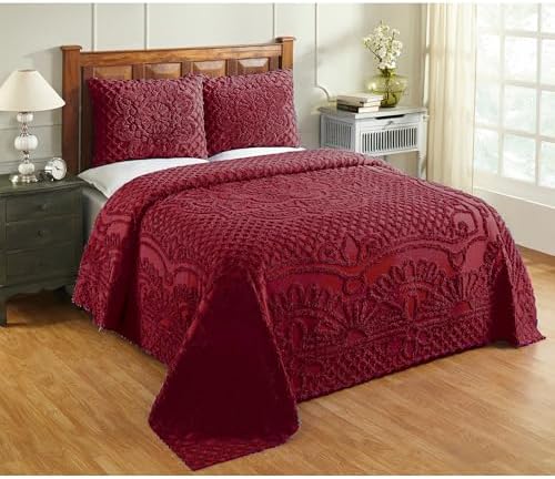 Better Trends Chenille Bedspread Set Deep Red 96x110 Full Size