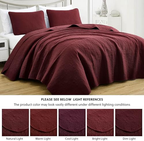 Chezmoi Collection Luca Bedspread Set King Size Burgundy