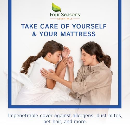 Four Seasons Essentials Queen Mattress Encasement - Waterproof Dust Mite Bedbug Pet Hair Protection