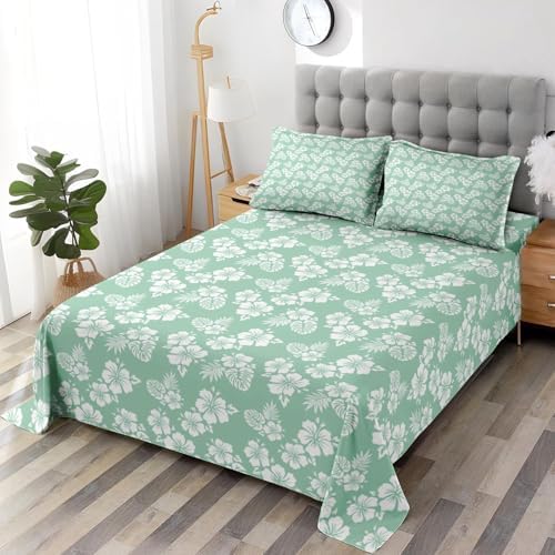 Pamnest Full Size Bed Sheet Set with Hawaii Flower Design