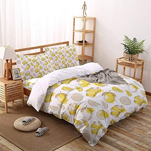 LooPoP 4PCS California King Bedding Set Lemon Sketch Comforter Sheet