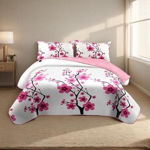 Reylox 5-Piece Cal King Bedding Set Pink Cherry Blossom