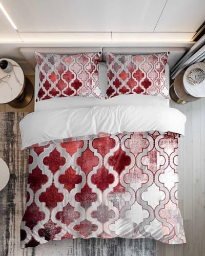 ZOE GARDEN Red Morocco Duvet Cover Set 3 pcs