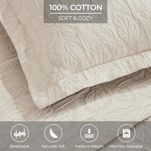 Superior 3 Piece Cotton Bedspread Set - Hibiscus Collection Beige California King