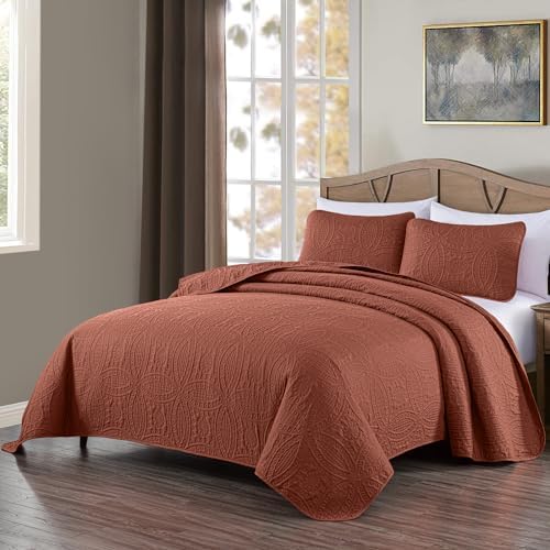 Chezmoi Austin King Bedspread Set 3-Piece Terracotta 1
