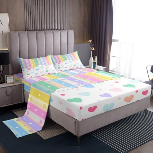 Feelyou Rainbow Heart Sheet Set 4Pcs Queen Size