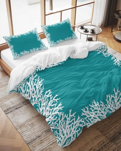 ZOE GARDEN Auqa Coastal Coral Duvet Cover Set