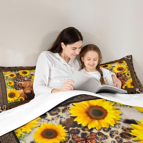 Homewish Highland Cow Sunflowers Comforter Set King Size