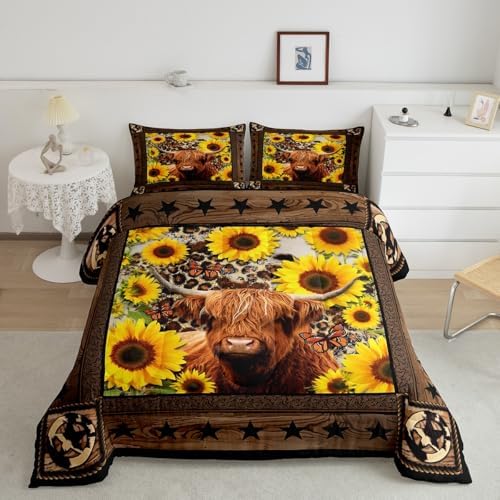 Homewish Highland Cow Sunflowers Comforter Set King Size
