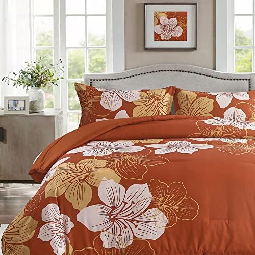 Menghomeus Burnt Orange Comforter Set Queen