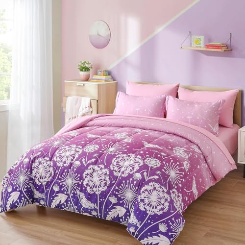 Menghomeus Ombre Pink Purple Comforter Set 7 Pcs Bed in a Bag