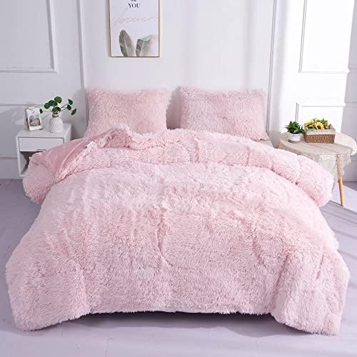 Chovy Light Pink Faux Fur Comforter Set 3PC
