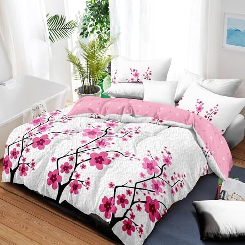 Reylox 5-Piece Cal King Bedding Set Pink Cherry Blossom