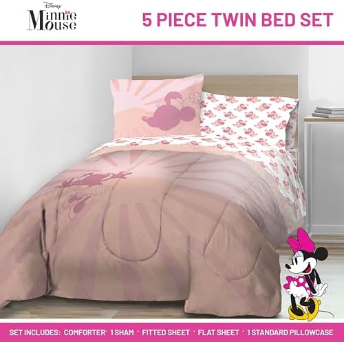 Jay Franco Disney Minnie Mouse Twin Comforter Set - 5 Piece Pink Bedding