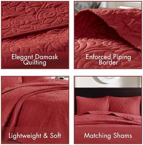 Madison Park Quebec Reversible Bedspread Set - Red Damask